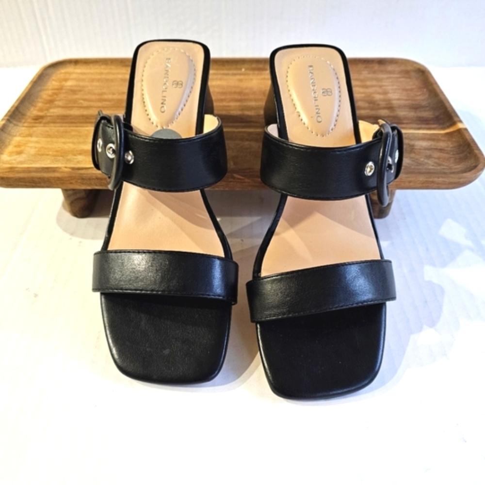 Bandolino black open toe sandals size 7 slides buckle strap square toe NWOT - Picture 2 of 12